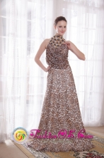 Sexy Empire Evening Gown Pleats High-neck Brush Train Leopard Beading in La Paz Bolivia Wholesale Style PDATS120FOR 