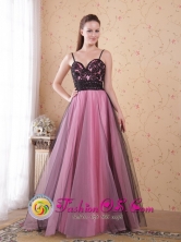 Straps Floor-length Tulle Appliques Rose Pink A-Line  Princess Spaghetti Dress For Homecoming IN Tupiza Bolivia Wholesale Style PDHXQ047FOR 
