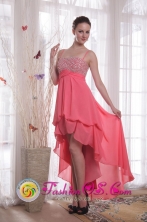 Straps Watermelon High-low Empire Beading Chiffon Prom Dress for Cocktail INapacani Bolivia Wholesale Style PDHXQ075FOR