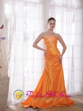 Trujillo Peru For 2013 Prom Elegant Orange Sheath Strapless Sweep Train Taffeta wholesale Beading Style PDHXQ063FOR