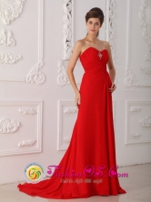 ustomize Classical Red Column Sheath Sweetheart Sweep  Brush Train Chiffon Beading Prom Dress inTrinidad Bolivia Wholesale Style PDML088FOR