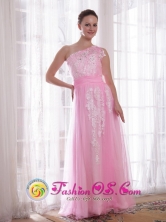 2013 La Ceiba Honduras One Shoulder Pink Sheath Floor-length Tulle and Taffeta Embroidery and Rhinestones Evening Dress Wholesale Style PDATS7760FOR 
