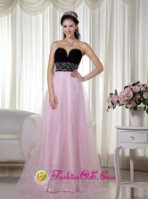 2013 Potrerillos Honduras Pink and Black Beading Tulle Evening Dress A-line Sweetheart Floor-length  Wholesale Style MLXN027FOR 