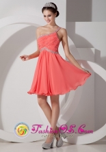 2013 Western Australia SA Wholesale One Shoulder   Watermelon Empire Chiffon Beading and Ruch Dama   Dresses Style JSY080801FOR 