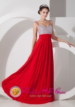 Adelaide SA Wholesale Customized Red Dama Dresses Empire Straps Floor-length Taffeta Beading Style JSY080802FOR