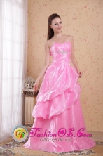 Albany WA Wholesale Customize Rose Pink Sweetheart   Organza A-line Brush Train Beading and Ruch Dama   Dresse Style PDHXQ040FOR 