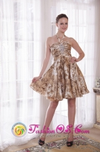 Ararat VIC  Wholesale Customize Sexy Halter  Princess  Knee-length Print Beading Dama  Dress For Summer Style PDATSLJ11FOR