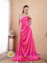 Dandenong VIC  Wholesale Hot Pink Beading and Ruch Empire Sweetheart Brush Train Taffeta Dama Dresses Style PDHXQ039FOR 