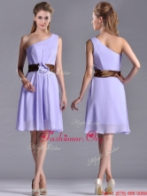 Exclusive One Shoulder Lavender Short Dama Dress with Brown Belt THPD225FOR