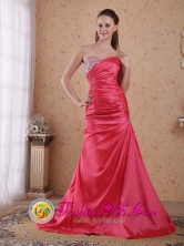 Geelong VIC Wholesale Sweetheart Coral Red A-line Court Train Taffeta Beading and Ruch Dama Dresses For Winter Style PDHXQ043FOR