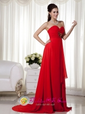 Launceston TAS Wholesale Fashionable Red Empire Sweetheart Brush Train Chiffon Appliques and Ruch Dama Dress for Formal Evening Style MLXN152Style 