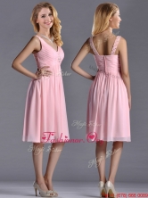 Lovely Empire V Neck Baby Pink Short Dama Dress with Beading THPD204FOR