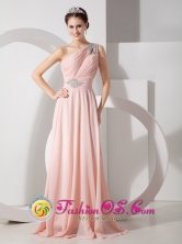 Melbourne VIC Wholesale One Shoulder Baby Pink Elegant Brush Train Chiffon Ruch and Beading for 2013 Dama Dresses Style GNTB080825FOR 