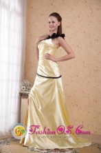 Moe VIC Wholesale One Shoulder Light Yellow Elastic   Woven Satin Ruch Dama Dresses Column 2013 Spring   Style PDHXQ076FOR 