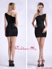 New Style Black One Shoulder Column Dama Dress with Zipper Up THPD089FOR