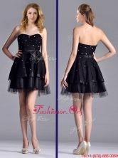 New Style Tulle Black Short Dama Dress with Beading and Belt THPD314FOR
