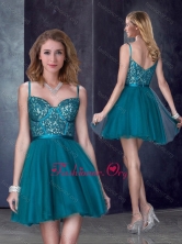 Perfect Spaghetti Straps Applique Short Dama Dress in Turquoise PME1910FOR