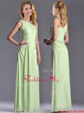 Pretty One Shoulder Side Zipper Yellow Green Dama Dress with Ruching THPD236FOR