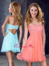 Simple Applique and Sequined Short Dama Dress in Peach PME1898FOR
