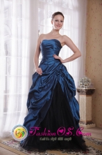 Spring Navy Blue A-Line Brush Train Taffeta and Tulle Hand Made Flowers Dama Dress with Pick-ups In Tocoa Honduras Wholesale Style PDHXQ062FOR 