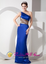 Stylish Lepard Royal Blue Taffeta Column Party Dress with One Shoulder Brush Train In Juana Diaz  Puerto Rico Wholesale  Style GNTB080823FOR