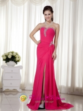 Sweetheart Beading Decorate Brush Train Chiffon Coral Red Dama  Dress For 2013 Orocovis Puerto Rico Wholesale  Style MLXN159FOR 