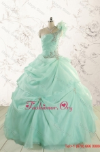 2015 Apple Green One Shoulder Cheap Quinceanera Dresses with AppliquesFNAO640FOR