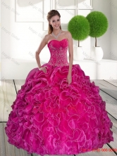 2015 Comfortable Hot Pink Quinceanera Gown with Ruffles and AppliquesQDDTB7002FOR