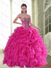 2015 New Style Beading and Ruffles Sweetheart Quinceanera Dresses in Hot PinkQDDTA46002FOR