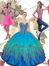 2015 Pretty Beading Sweetheart Tulle Quinceanera Dresses in Turquoise QDDTA64001FOR