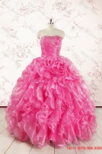 2015 Pretty Hot Pink Quinceanera Dresses with Appliques and RufflesFNAO5822FOR