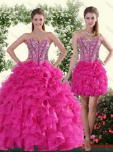 2015 Sweetheart Hot Pink Sweet 16 Dresses with Beading and RufflesLFY091906TZFOR