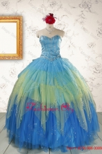 2015 Unique Sweetheart Beading Quinceanera Dresses in Multi colorFNAO5766FOR