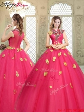 2016 Beautiful High Neck Cap Sleeves Quinceanera Dresses with Appliques YCQD054FOR