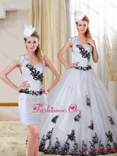 2016 One Shoulder Sweetheart White and Black Quinceanera Dress with AppliquesZY734TZFOR