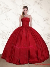 2016 Perfect Strapless Beaded Floor Length Quinceanera Dress in Red QDZY597TZFXFOR