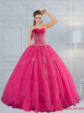 2016 Perfect Sweetheart Hot Pink Quinceanera Dress with Appliques and BeadingQDZY209TZFXFOR