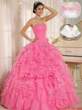 2016 Popular Ruffles and Beading Quinceanera Dresses in Rose Pink ZY744BFOR