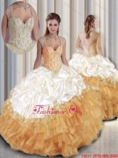 2016 Pretty Ball Gown Beading Champange Quinceanera Dresses SJQDDT259002FOR