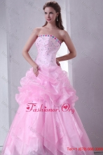 Baby Pink Strapless Beading and Pick-ups Organza Quinceanera DressFFQD078FOR