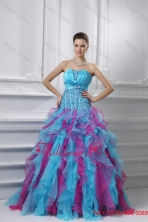 Ball Gown Strapless Organza Beading Ruffles Multi-color Quinceanera DressFVQD001FOR