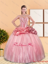 Beautiful 2015 Beading and Pick Ups Sweetheart Quinceanera Dresses in Rose PinkQDDTA10002-1FOR