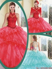 Cheap Appliques and Ruffles Quinceanera Gowns with Halter Top  SJQDDT234002-1FOR