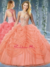 Classical Beaded and Bubble Big Puffy Organza Sweet 16 Quinceanera Gown in Orange Red