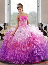 Colorful Sweetheart 2015 Quinceanera Dress with Appliques and Ruffled LayersQDDTB25002FOR
