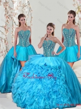 Detachable Aqua Blue Sweet 15 Dresses with Beading and Ruffles for 2015 QDDTA1001-1FOR