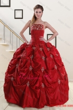 Discount Strapless Wine Red Appliques Quinceanera Dresses for 2016XFNAO230FOR