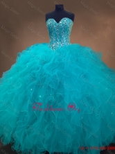Elegant Beaded and Ruffles Quinceanera Gowns in Aqua BlueSWQD050FOR