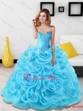 Elegant Beading and Rolling Flowers Sweetheart Sweet 15 Dresses in Aqua Blue for 2016SJQDDT18002-4FOR