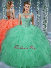 Exquisite Beaded and Ruffled Big Puffy Quinceanera Dress in Turquoise